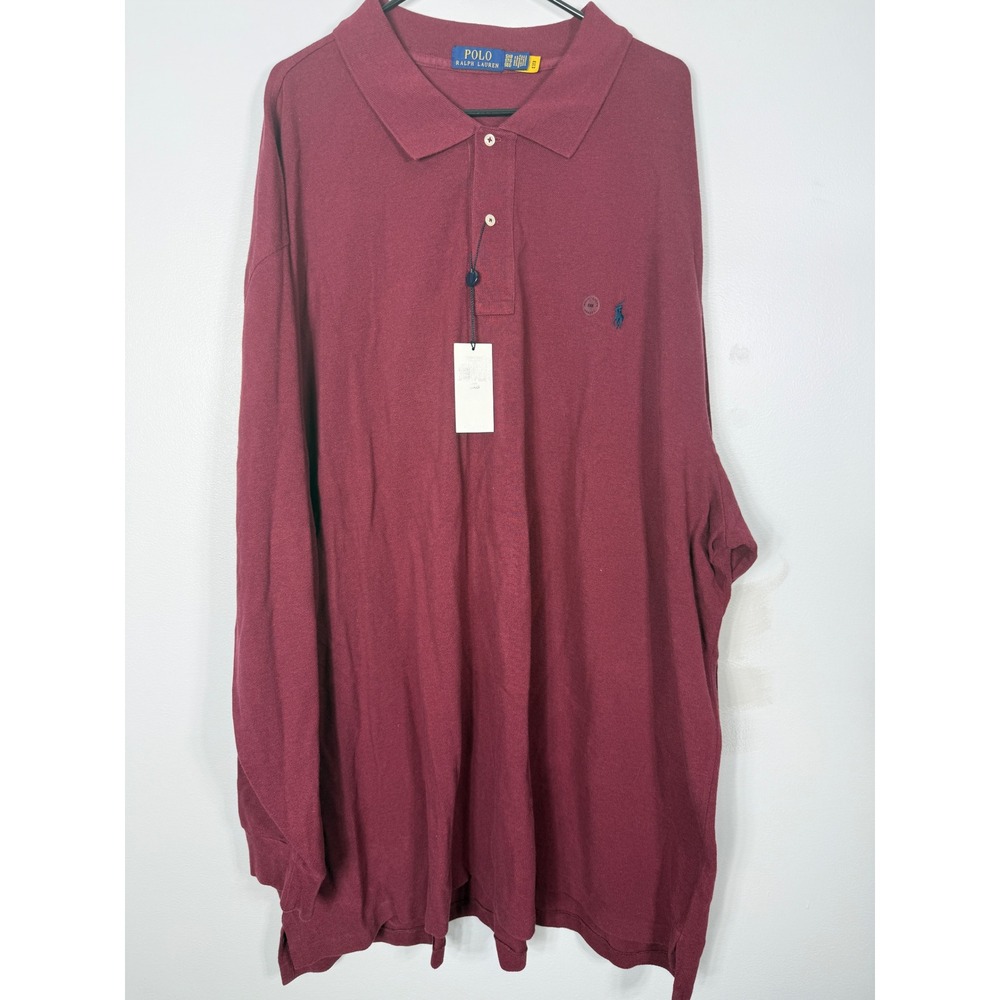 Polo Ralph Lauren Mens Long Sleeve‎ Polo Shirt Red Mesh 5XB Big & Tall NWT